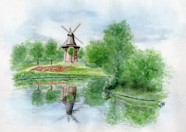 Poster DIN-A4 Watercolor Maritime Art Print Bremen Bremer Windmill Mill Souvenir Souvenirs North Sea